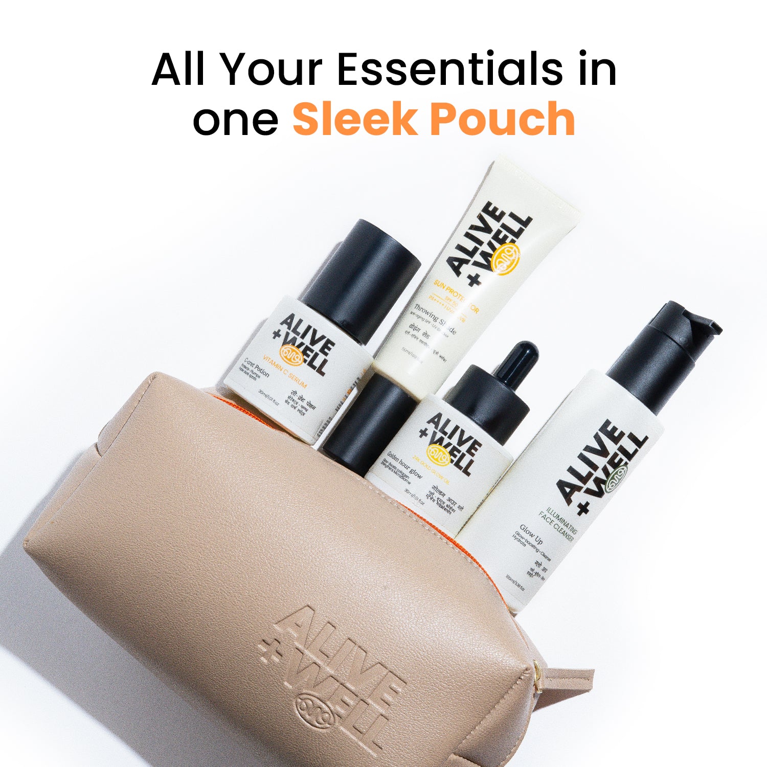 Alive + Well Luxury Skincare Travel Pouch - Beige Alive & Well