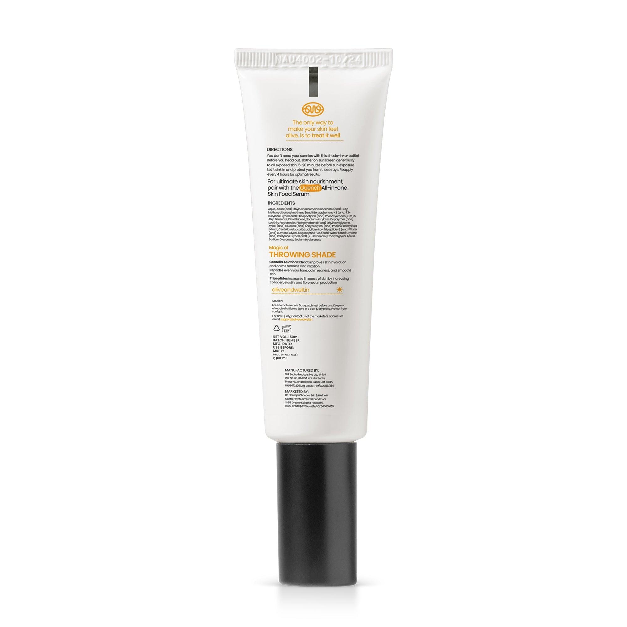 Throwing Shade SPF 50 PA++++ Sunscreen (50 ml) Alive & Well